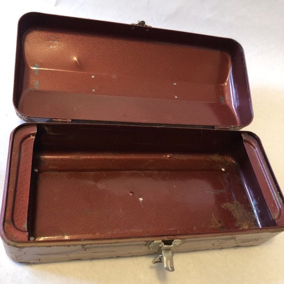 Vintage Old Metal Fishing Tackle Box Red w/tray cabin rustic planter - Picture 8 of 10